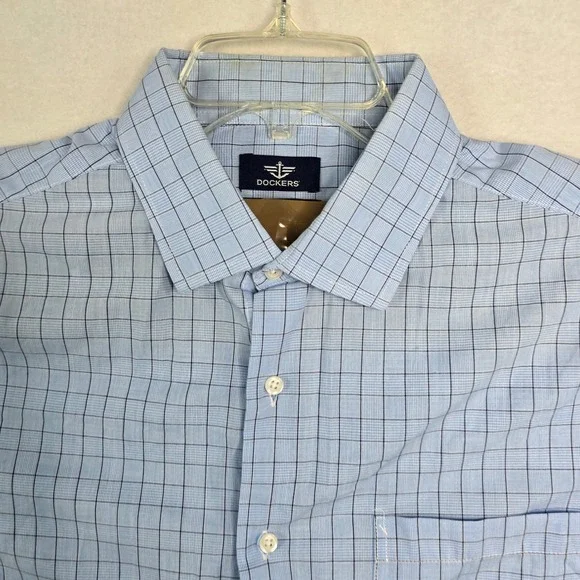 Dockers Mens Long Sleeve Blue‎ Plaid Button Down Dress Shirt Fitted Stretch Sz L - Picture 3 of 13